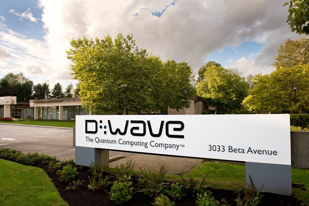 D-Wave company sign in front the headquarters at 3033 Beta Avenue